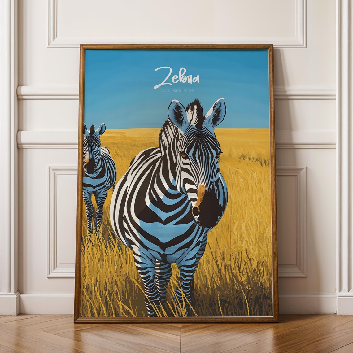 Zebra Masai Mara Kenya Golden Savanna Tall Grass Wildlife Poster