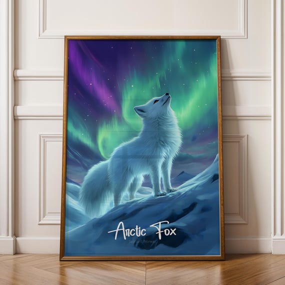Arctic Fox Print, Norway Winter Wildlife Illustration
