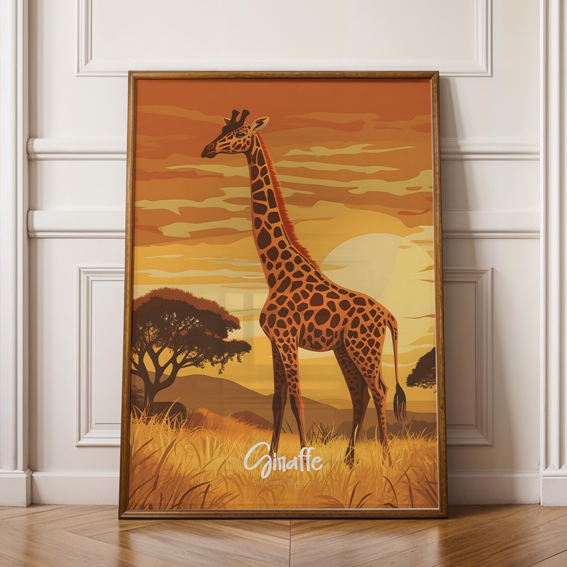 Giraffe Print, African Savannah Wildlife Illustration