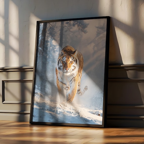 Amur Tiger Walking Through Snowy Winter Forest Wildlife Poster