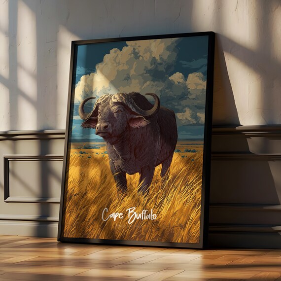 Cape Buffalo Standing in Golden African Savannah Grass Poster