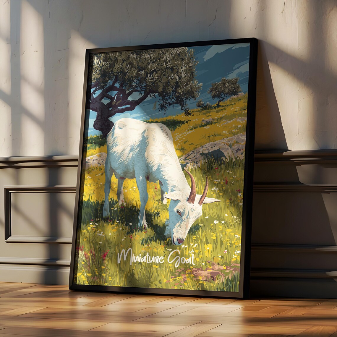 Miniature Goat Wall Art Print Cute Farm Animal Poster For Nursery Kitchen Or Office Small Decor Gift