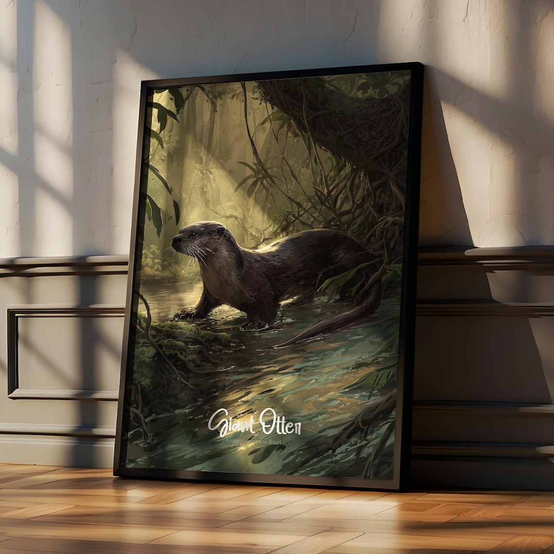 Giant Otter on the Amazon Riverbank Jungle Wildlife Art Poster