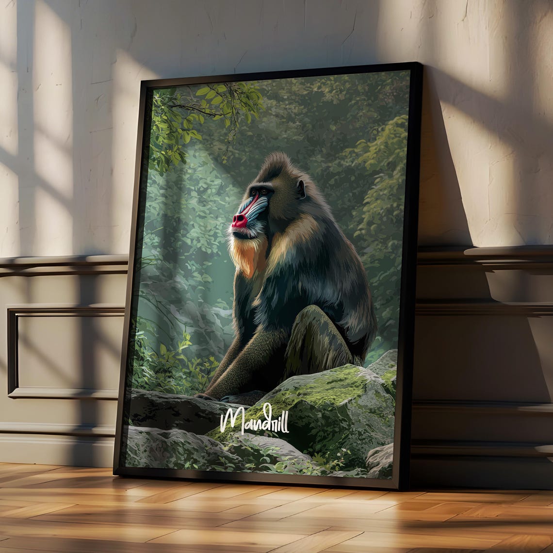 Colorful Mandrill Monkey Jungle Rocks Wildlife Portrait Wall Art