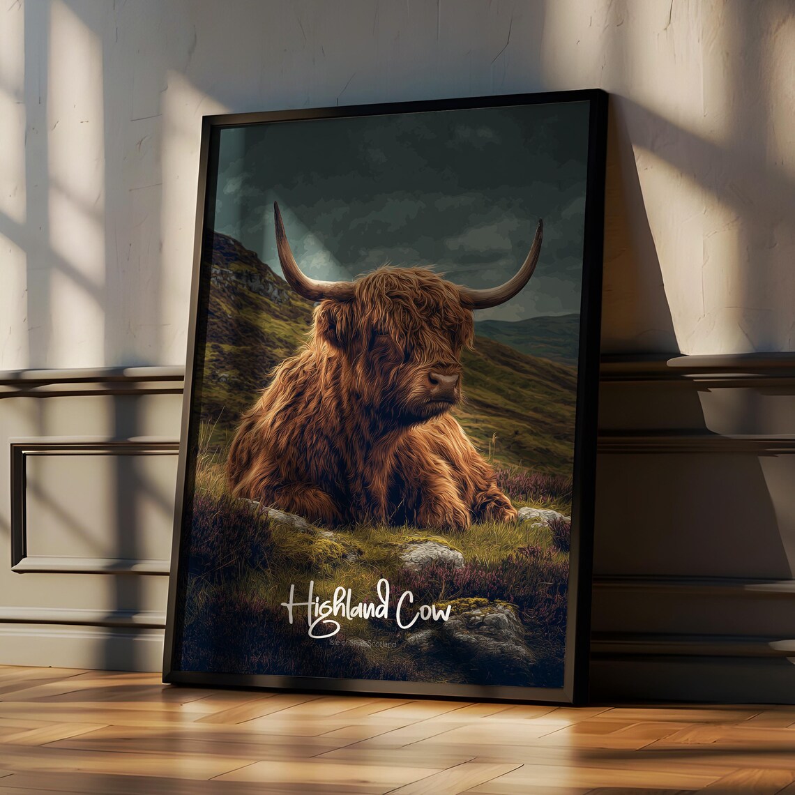 Highland Cow Scotland Misty Highlands Moody Wildlife Portrait Poster