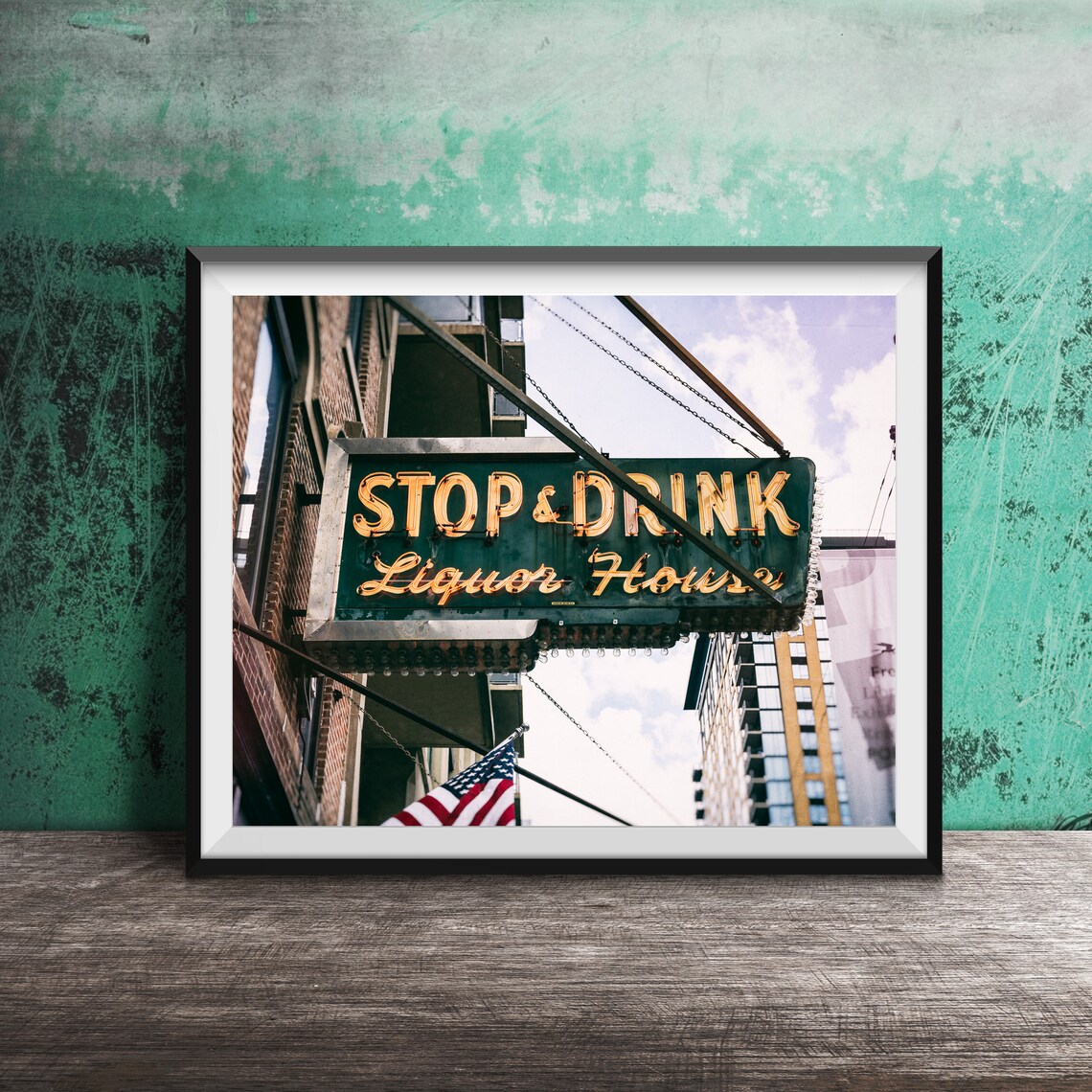 Stop and Drink Liquor House Vintage Neon Bar Sign Photo Poster