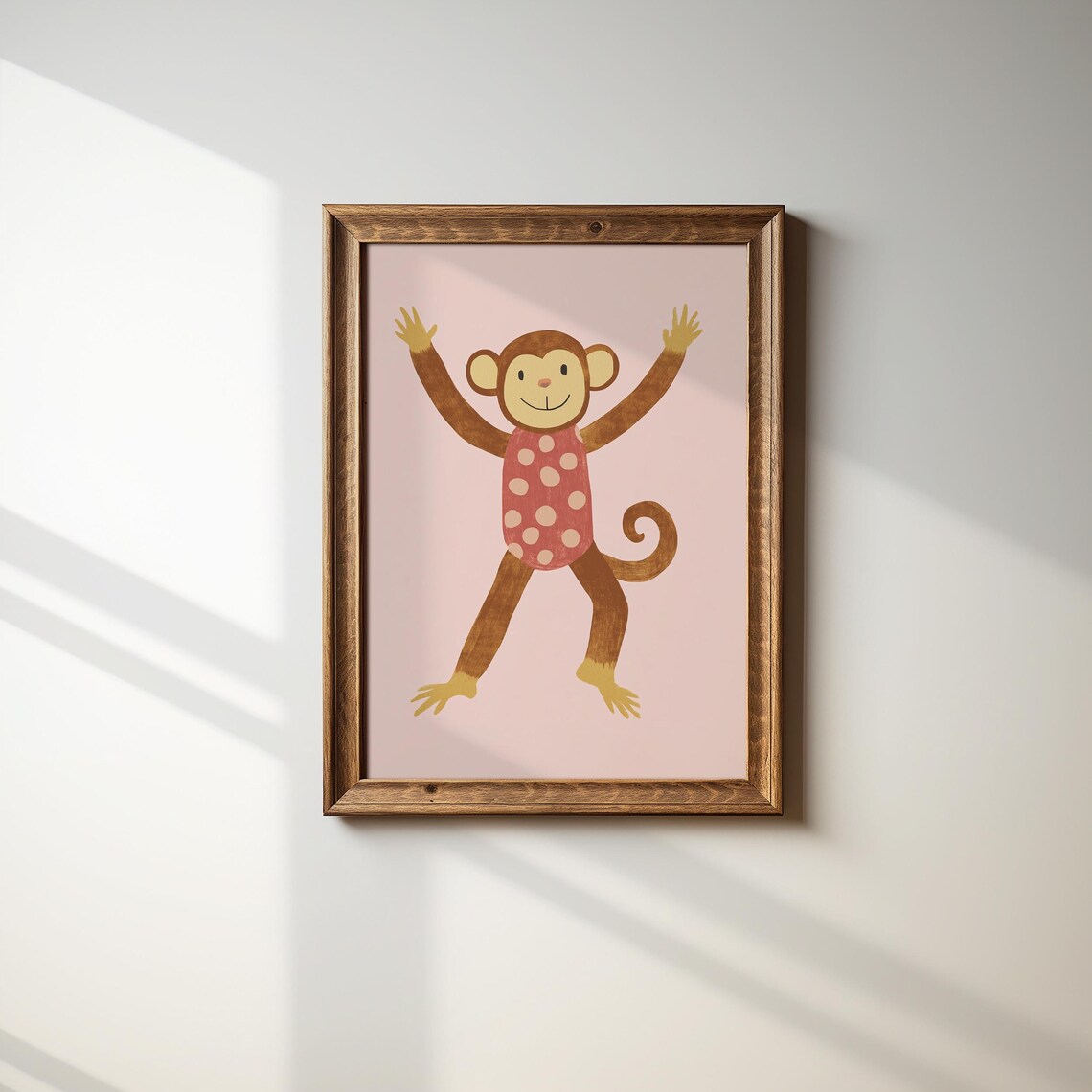 Happy Monkey Polka Dot Swimsuit Pink Nursery Playroom Wall Art - Image 2