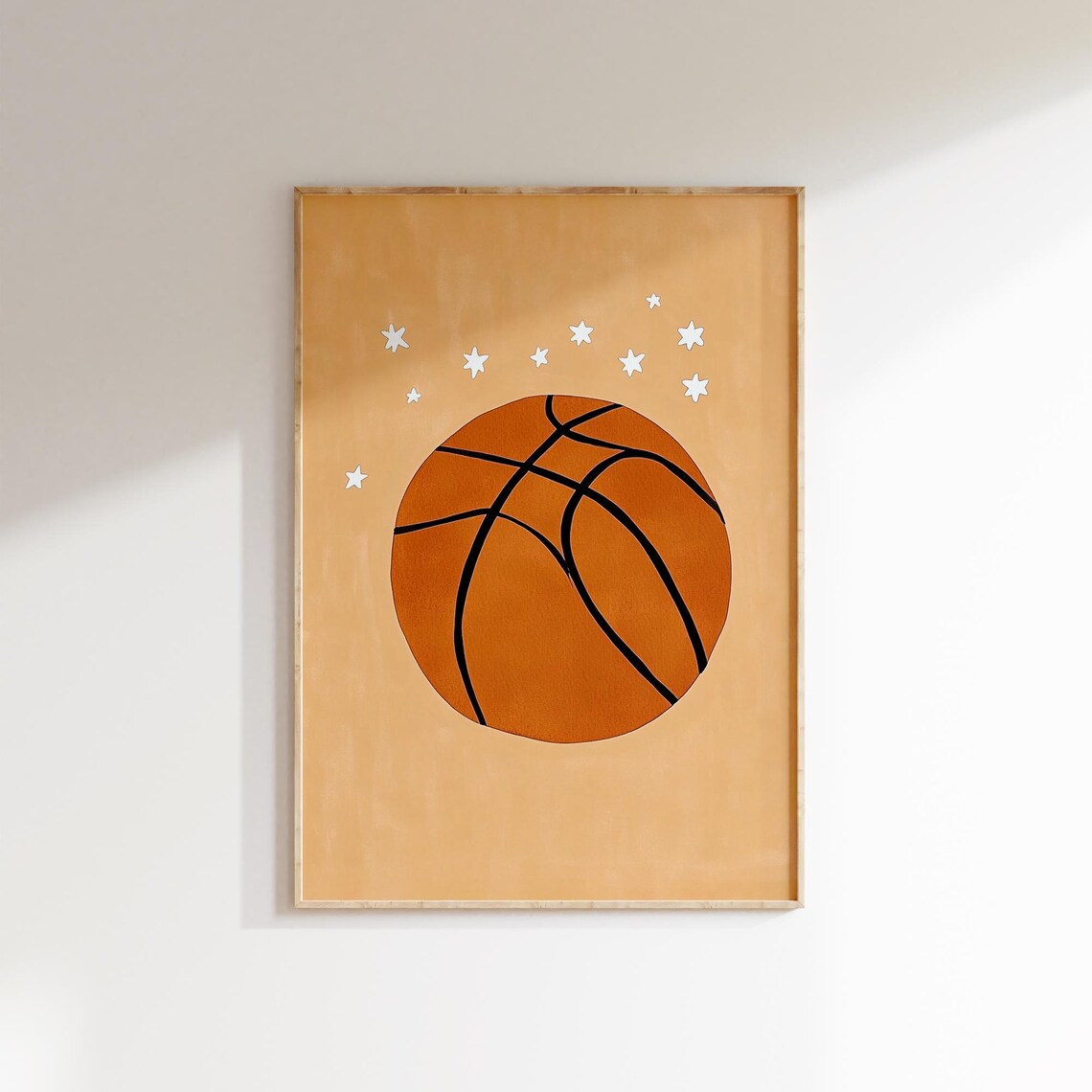 Basketball and White Stars Minimalist Kids Sports Nursery Poster