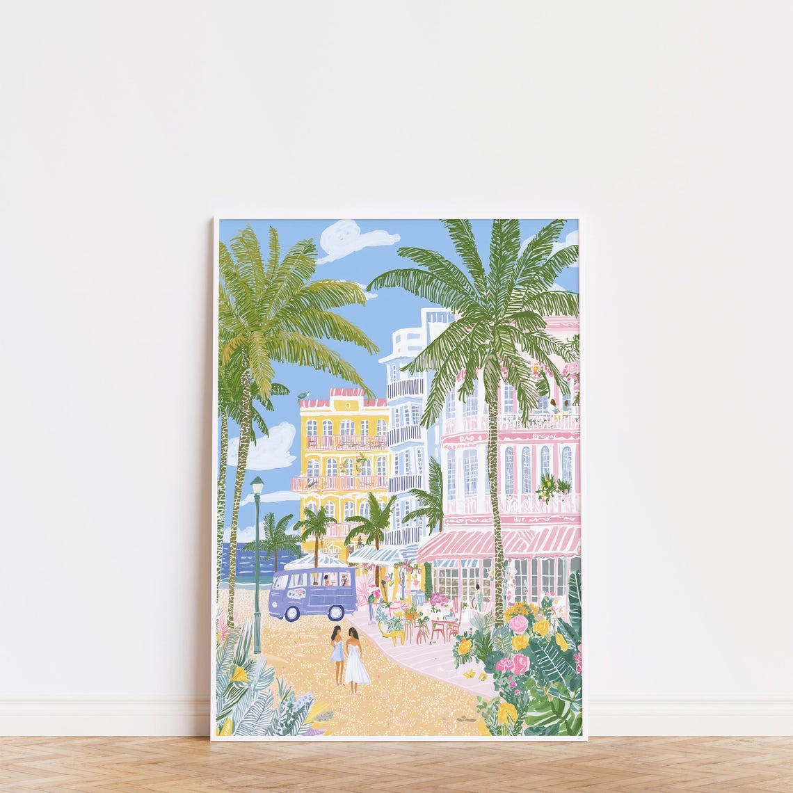 Miami Beach Art Deco Street Palm Trees Ocean Drive Summer Poster - Image 3