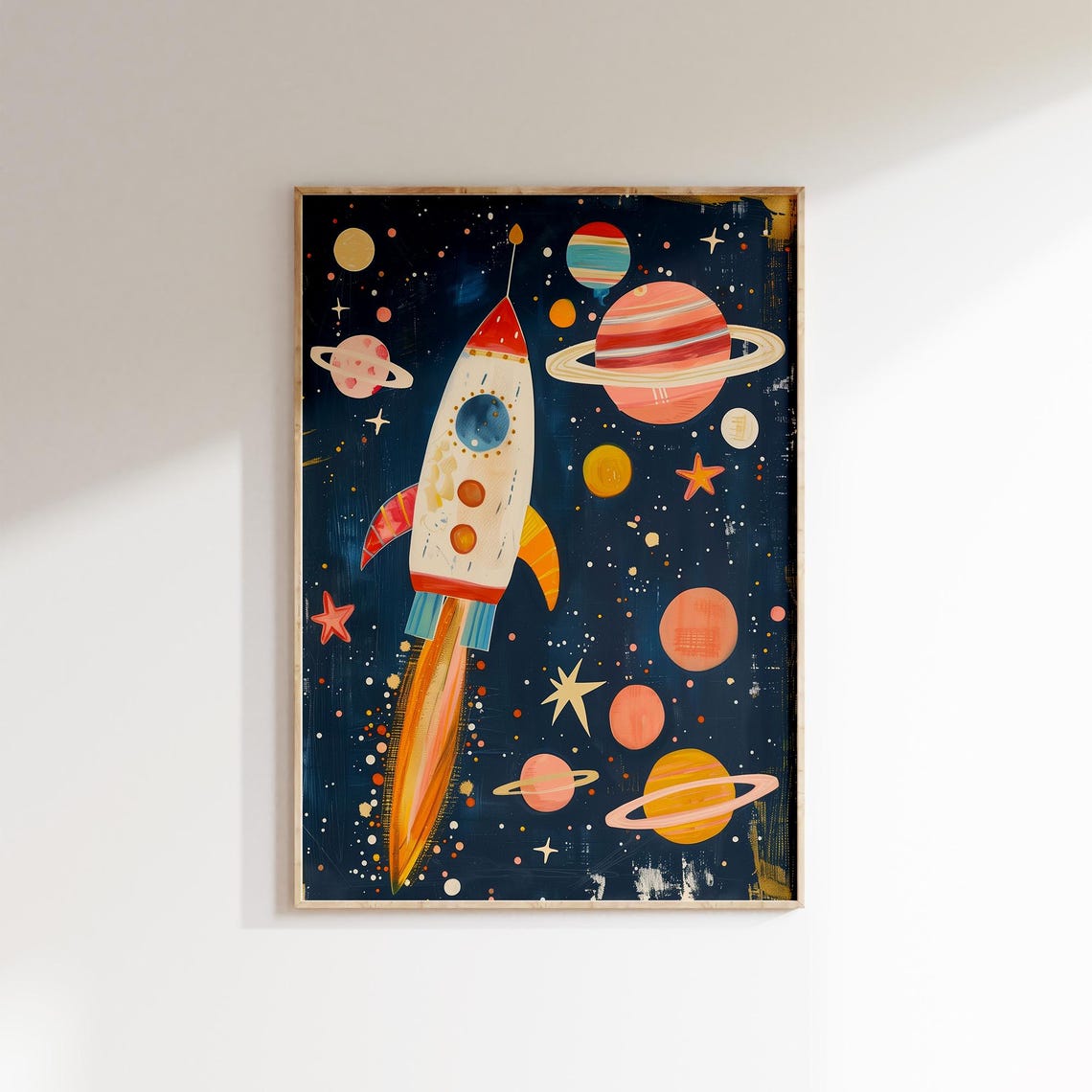 Space Rocket Ship Planets Boys Room Kids Nursery Outer Space Poster