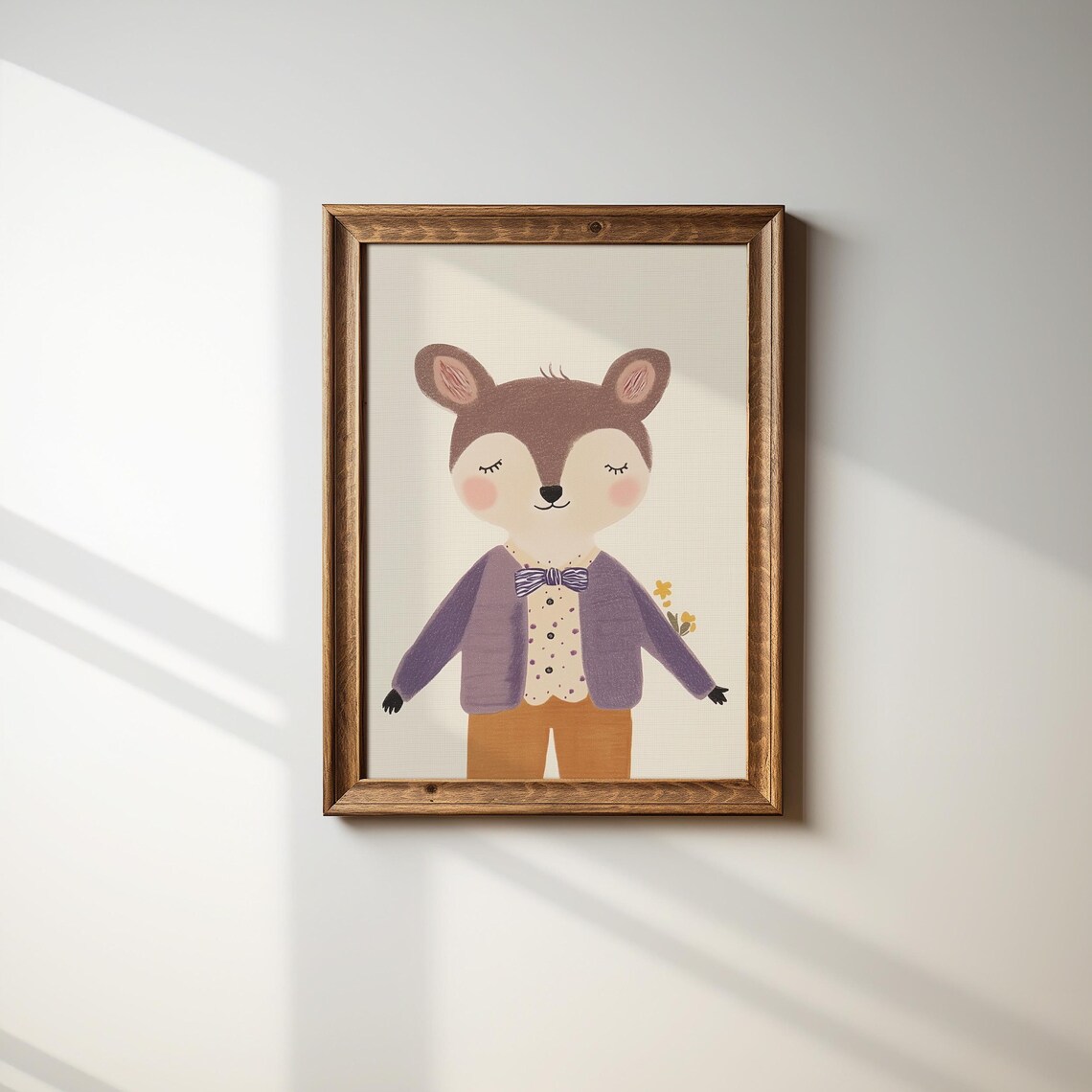 Vintage Woodland Animal Kids Room Print in Retro Clothes and Bow Tie