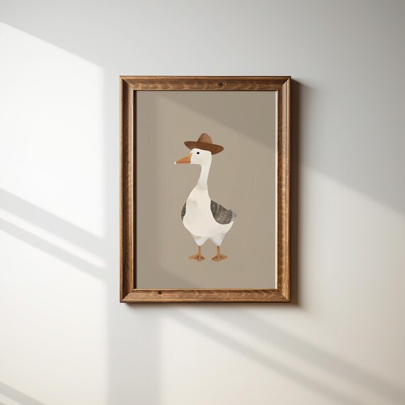 Goose Wearing Brown Cowboy Hat Cute Whimsical Nursery Animal Poster