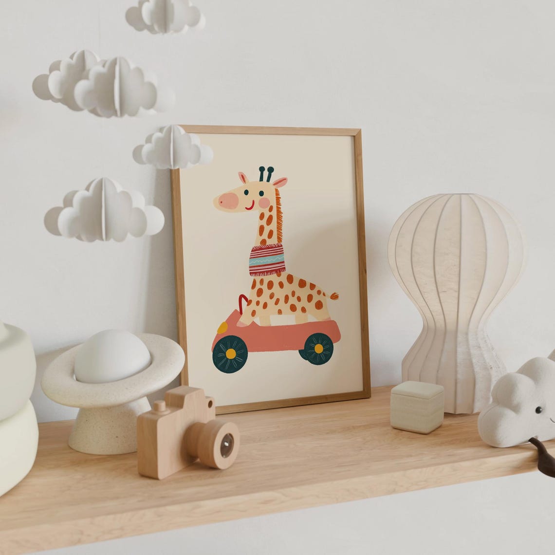 Giraffe Riding Red Convertible Car Safari Nursery Art Poster - Image 6