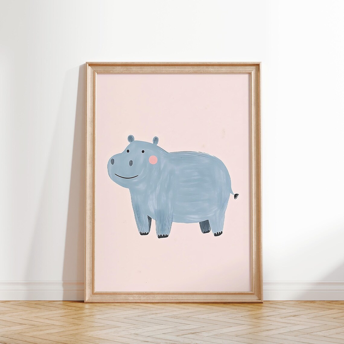 Smiling Blue Hippo Kids Room Animal Nursery Poster Art Decor Pink - Image 2