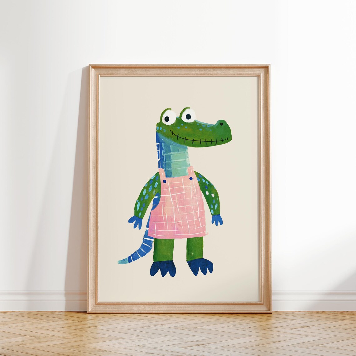 Playful Alligator in Pink Dress Cute Nursery Kids Room Wall Art - Image 3