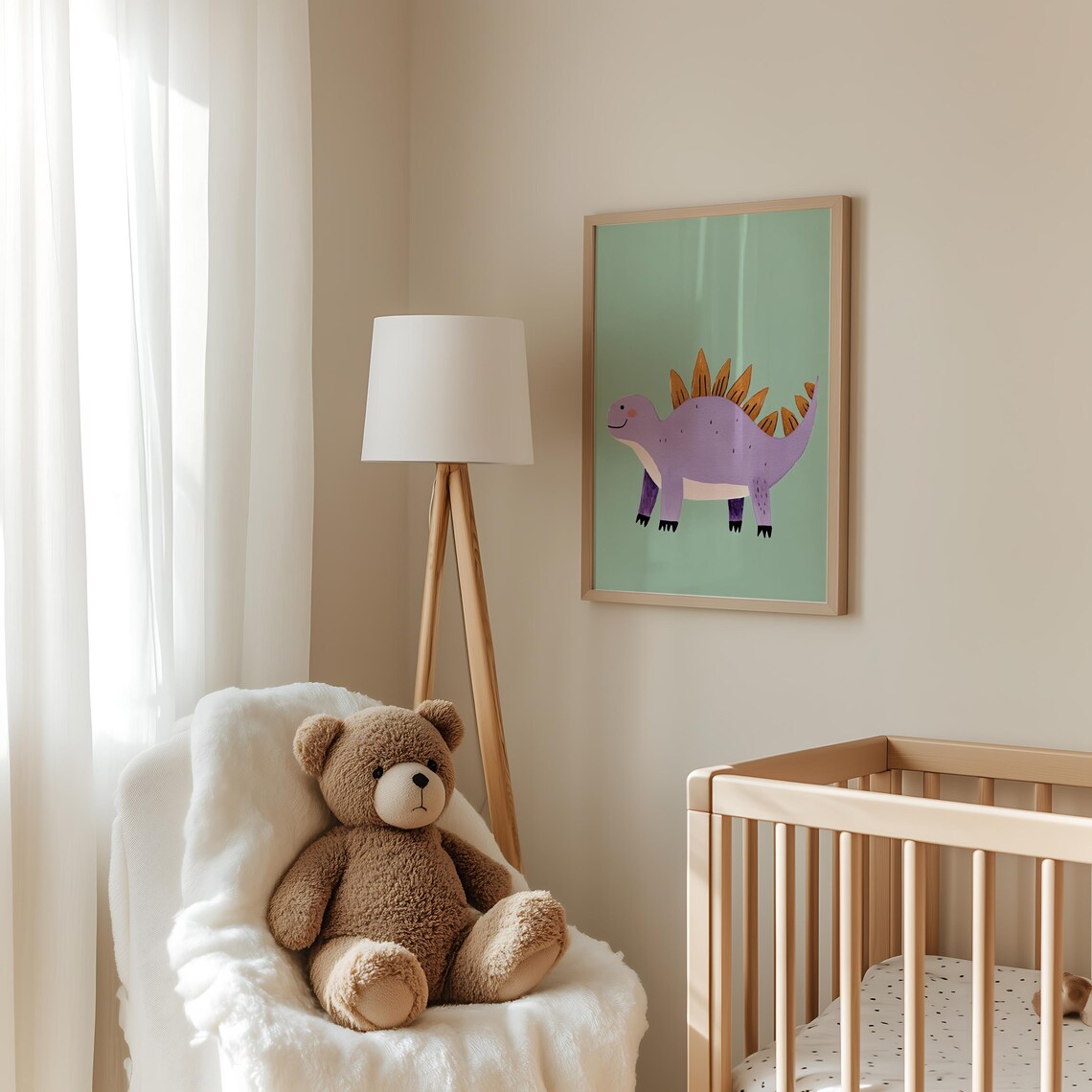 Purple Stegosaurus Orange Plates Friendly Dinosaur Nursery Poster - Image 3