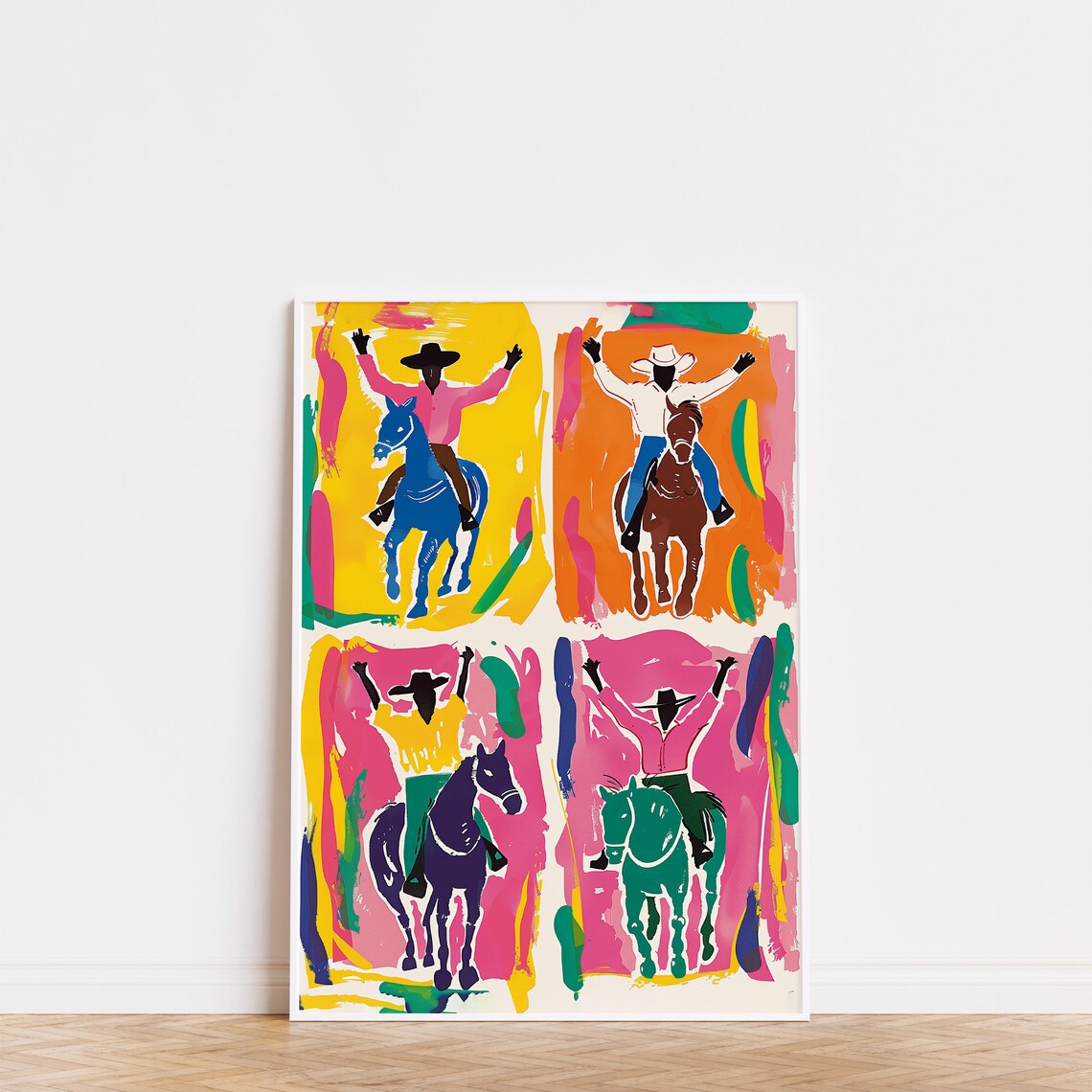 Bold Colorful Cowboy Horseback Pop Art Western Four Panel Poster - Image 2