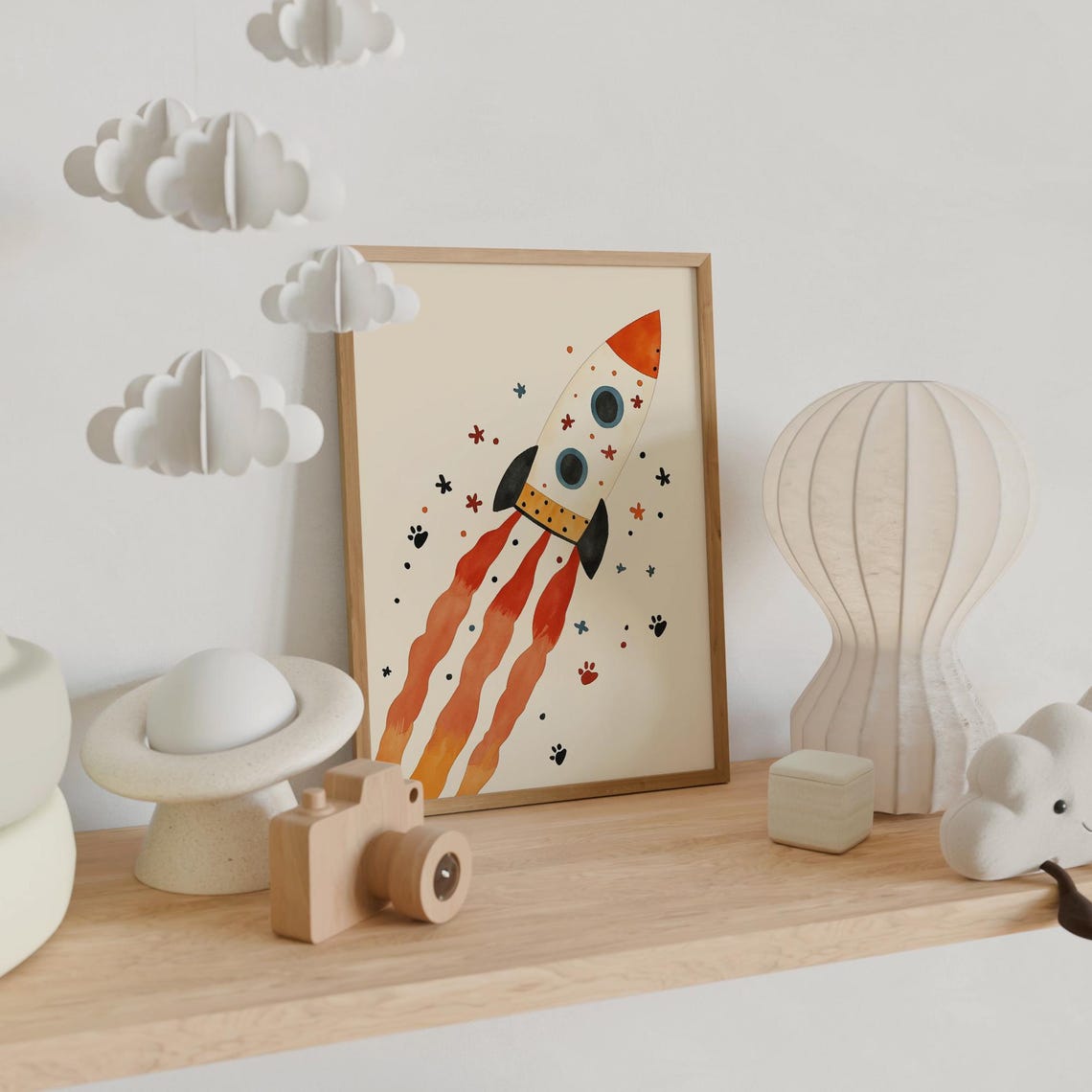 Cute Watercolor Rocket Ship Outer Space Kids Room Nursery Poster - Image 3