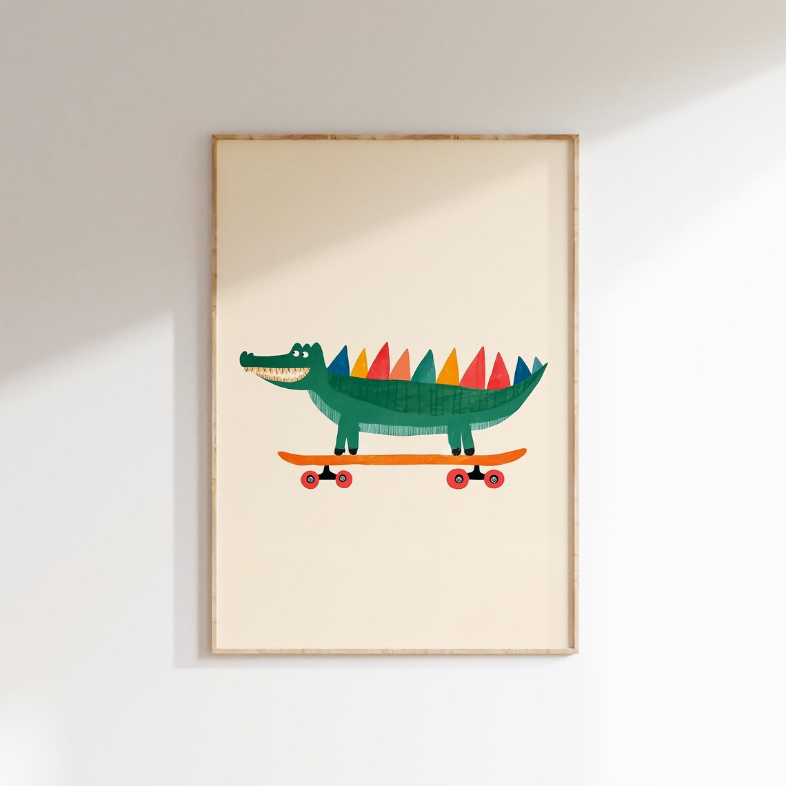 Happy Crocodile Rainbow Spikes Skateboard Fun Kids Animal Poster