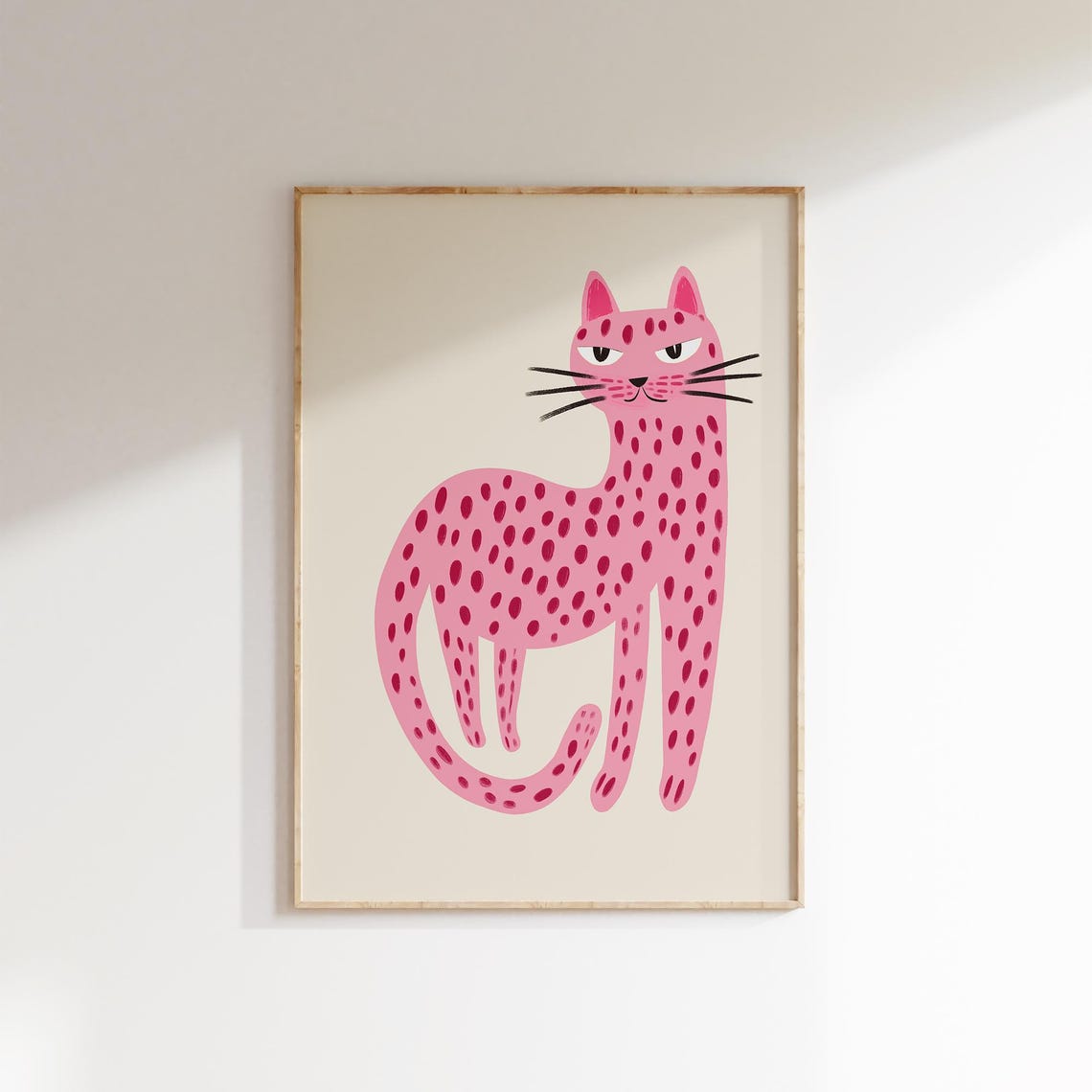 Pink Spotted Leopard Cat Playful Nursery Kids Room Art Poster - Image 4