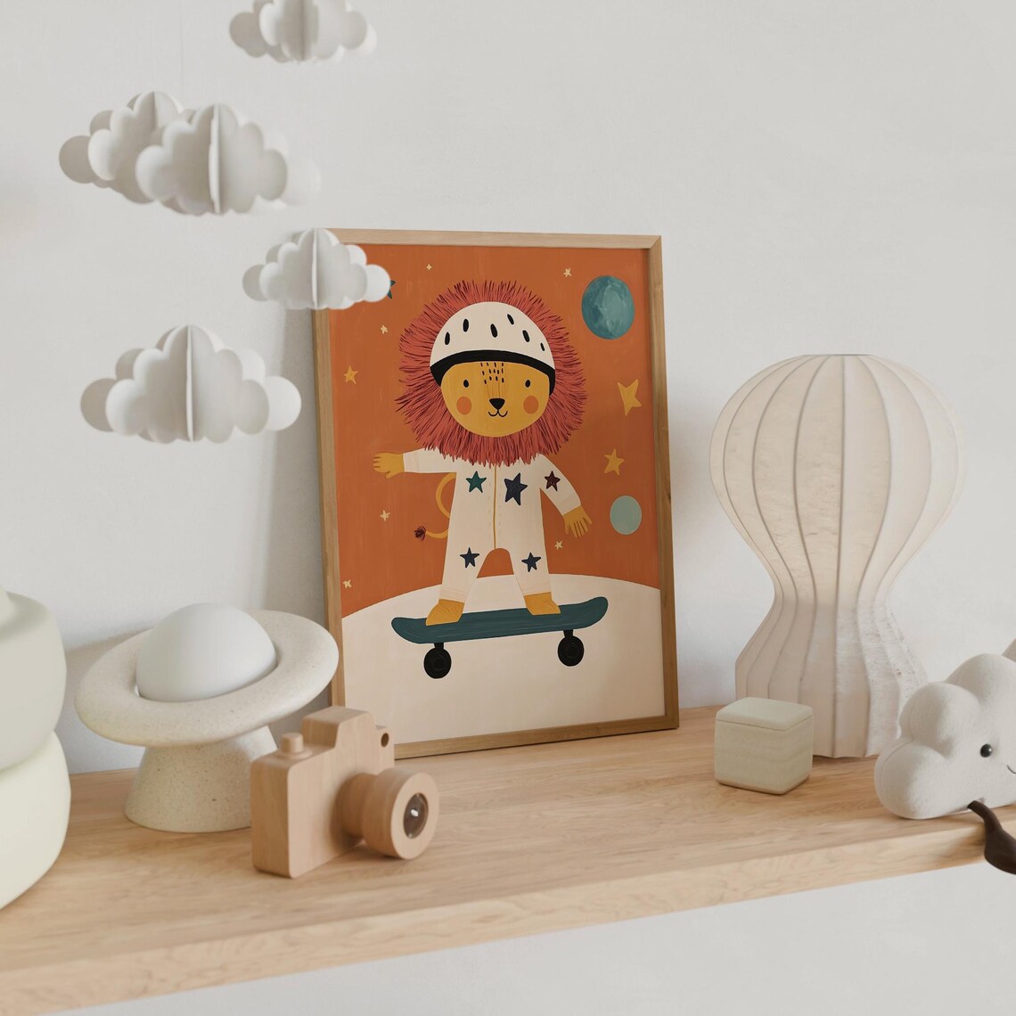 Lion In Helmet And Star Suit Skateboarding Kids Space Nursery Poster - Image 3