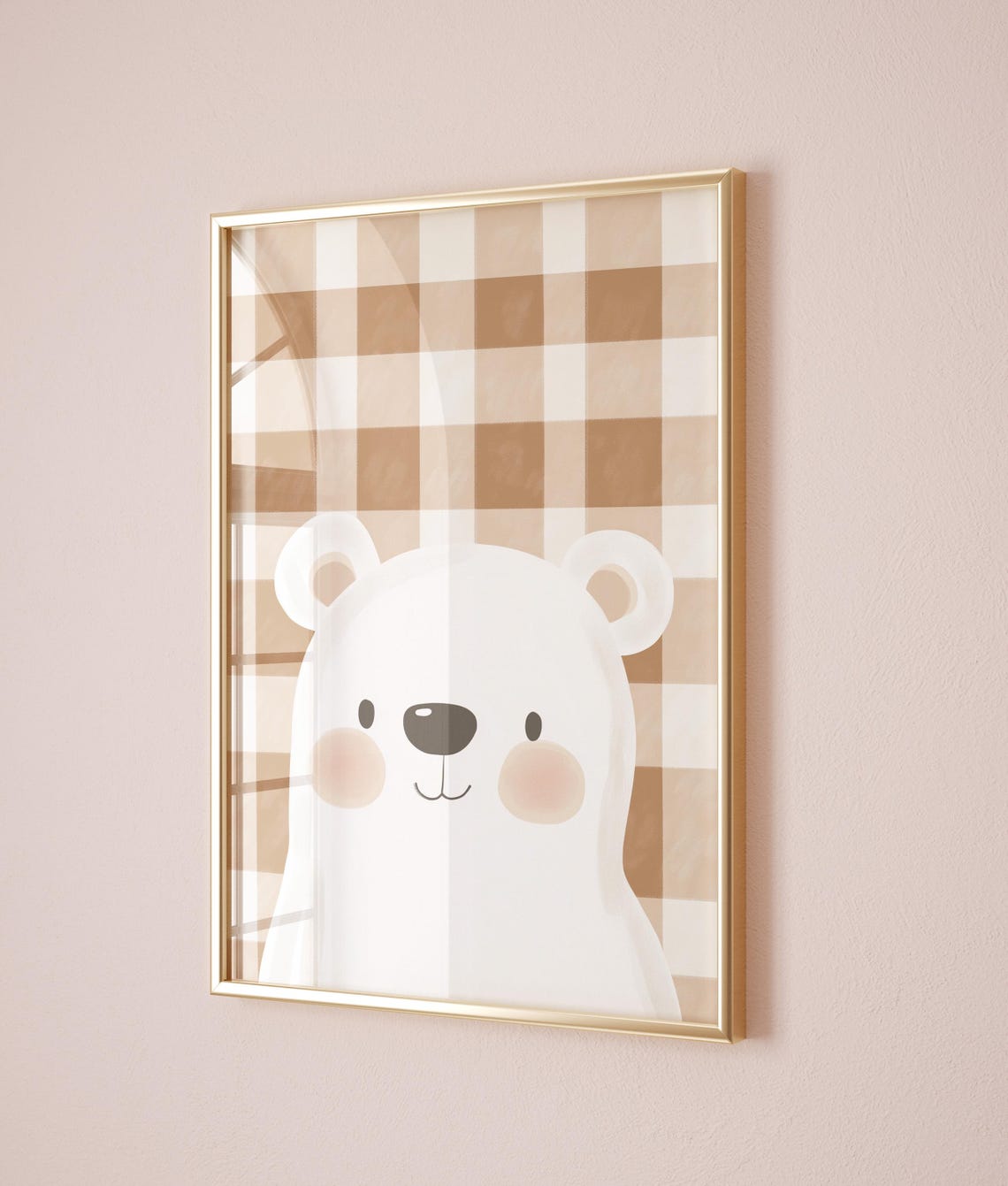 Minimalist Nursery Prints Cute Bear Checkered Pattern Kids Room Decor Art Baby Shower Gift Wall Art - Image 2