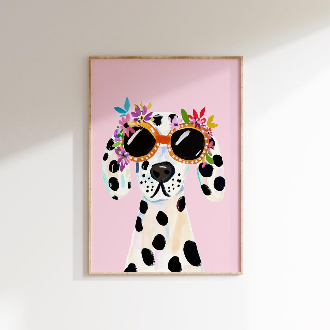 Floral Dalmatian With Sunglasses Flower Crown Nursery Art Print
