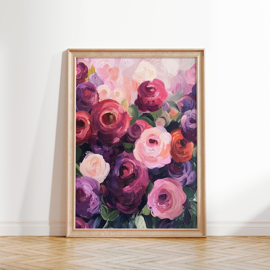Pink And Purple Roses Bold Abstract Floral Oil Painting Style Poster - Image 2
