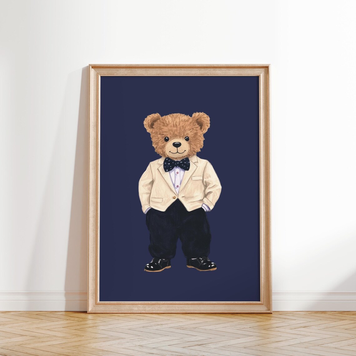 Elegant Teddy Bear in Cream Tuxedo Jacket with Bow Tie Formal Art Poster