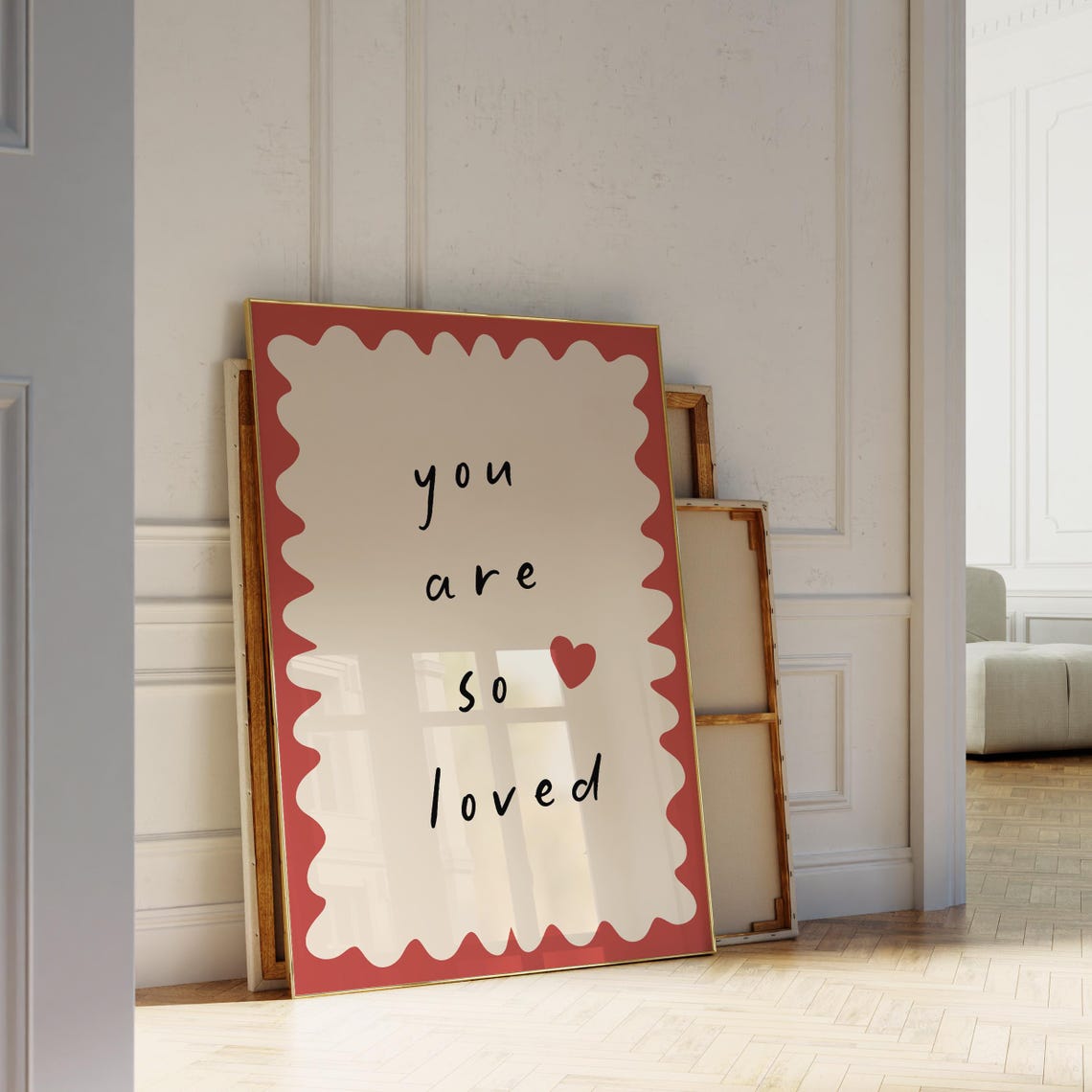 You Are So Loved Little Red Heart Modern Nursery Quote Art Print - Image 3