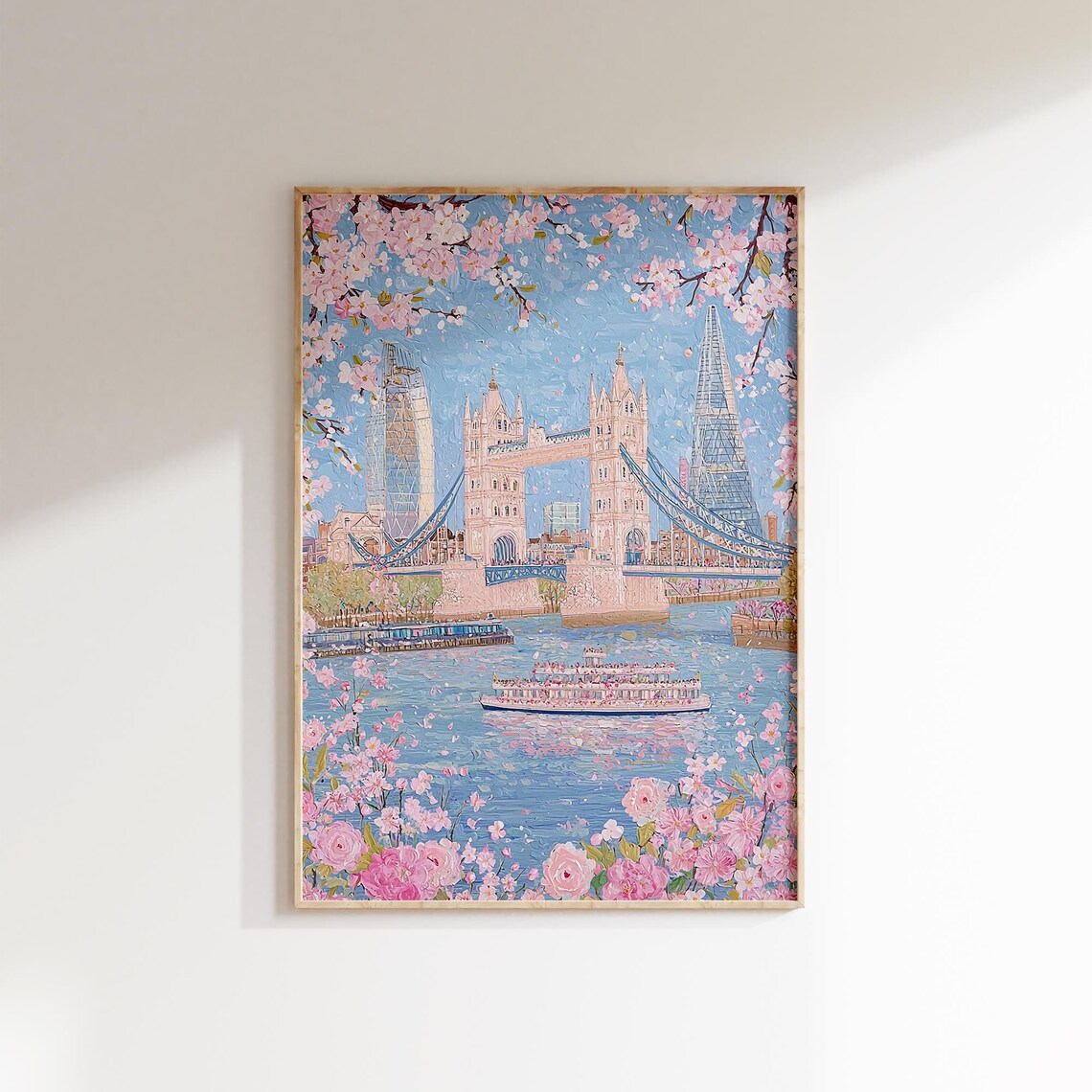 London Tower Bridge Cherry Blossom Pink Spring Thames River Poster