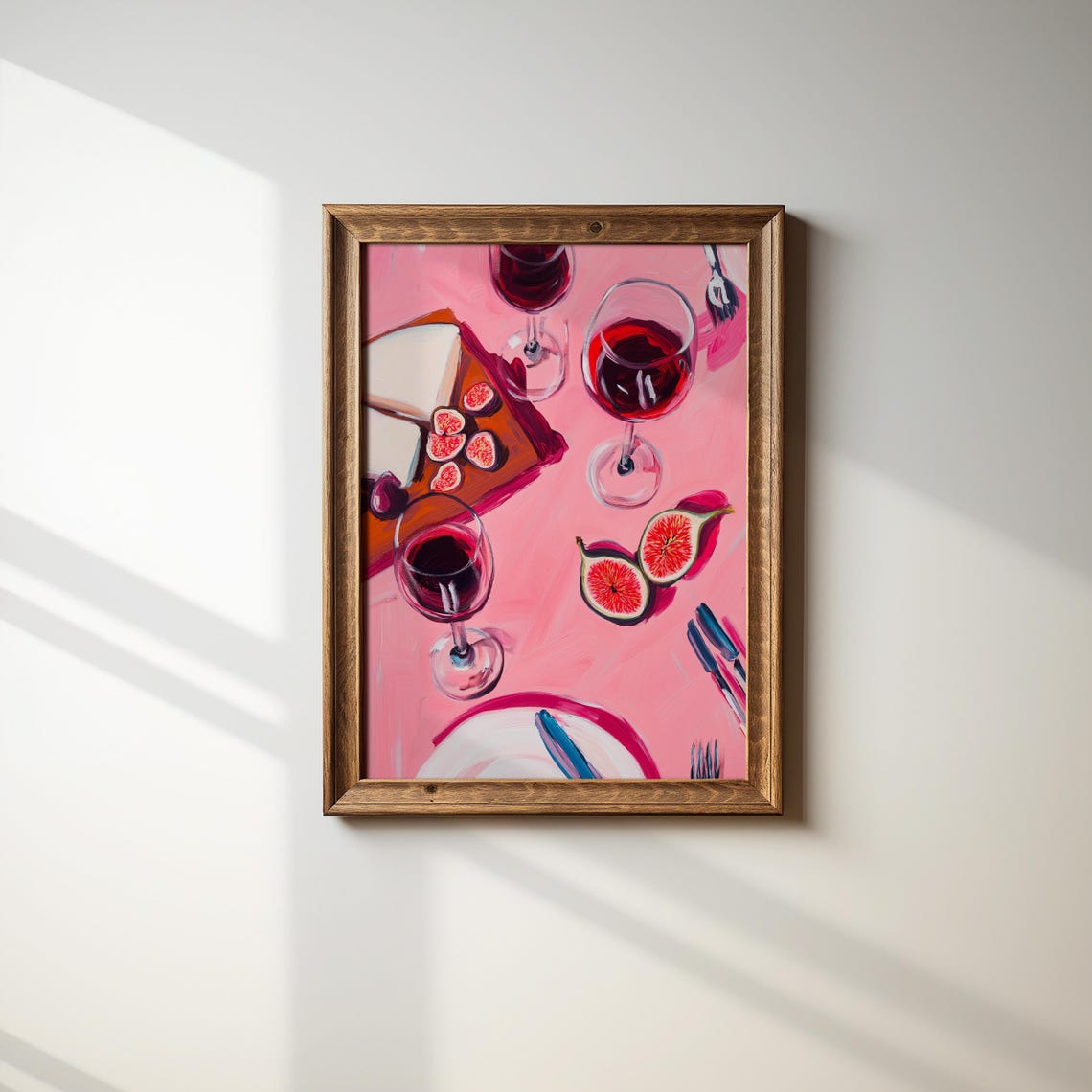 Pink Table Wine Glasses Figs Cheese Board Cheerful Dinner Art Poster - Image 4