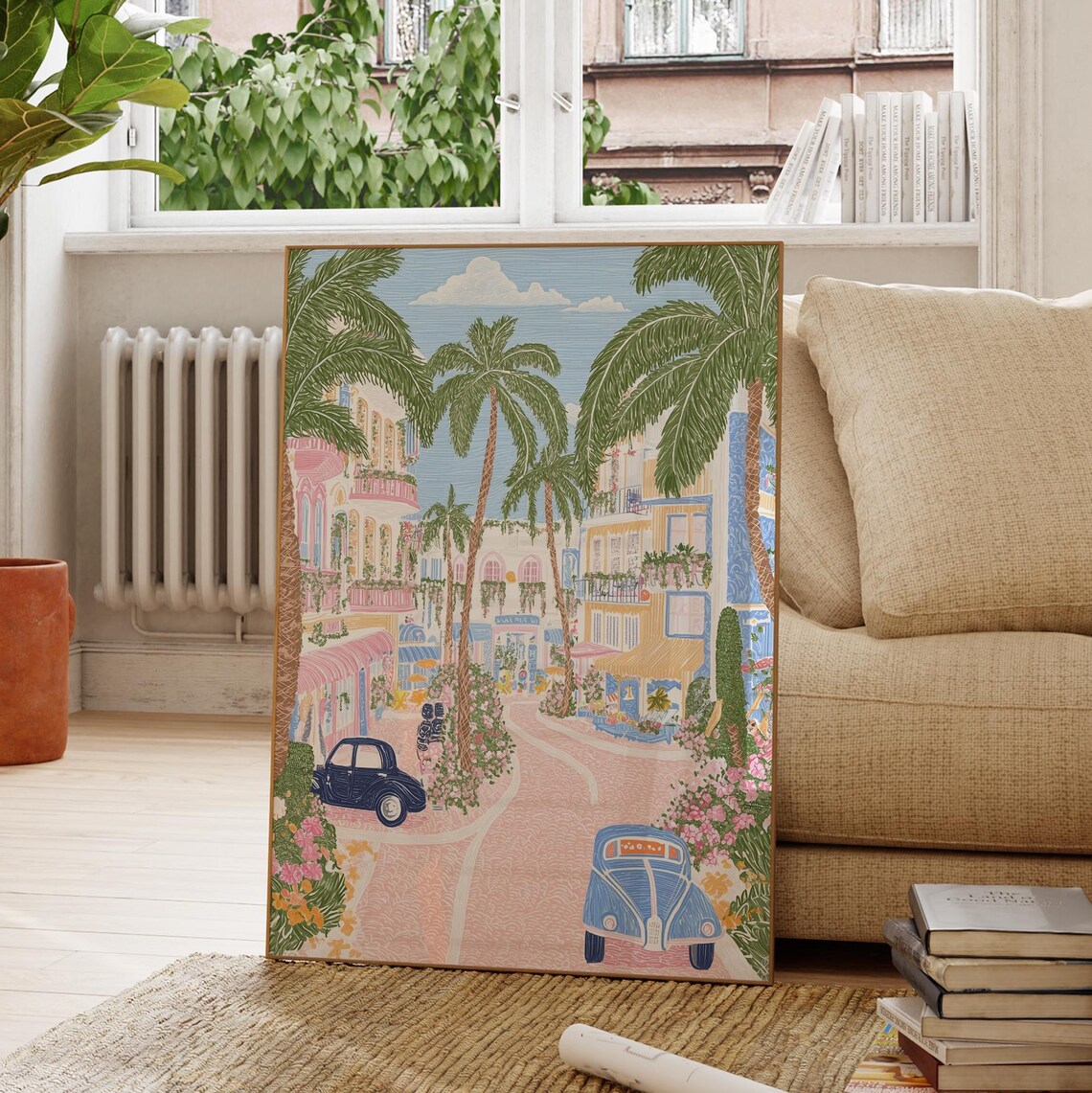 South Beach Miami Art Deco Street Palms Vintage Cars Retro Poster - Image 4