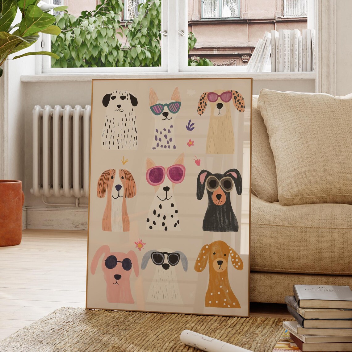Minimalist Dog Wall Art Playful Puppy Illustration Kids Room Decor Nursery Animal Poster Fun Dog Lover Gift Colorful Dog Print