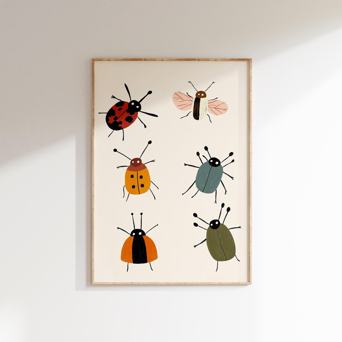 Six Cute Colorful Cartoon Bugs Insects Kids Room Wall Poster