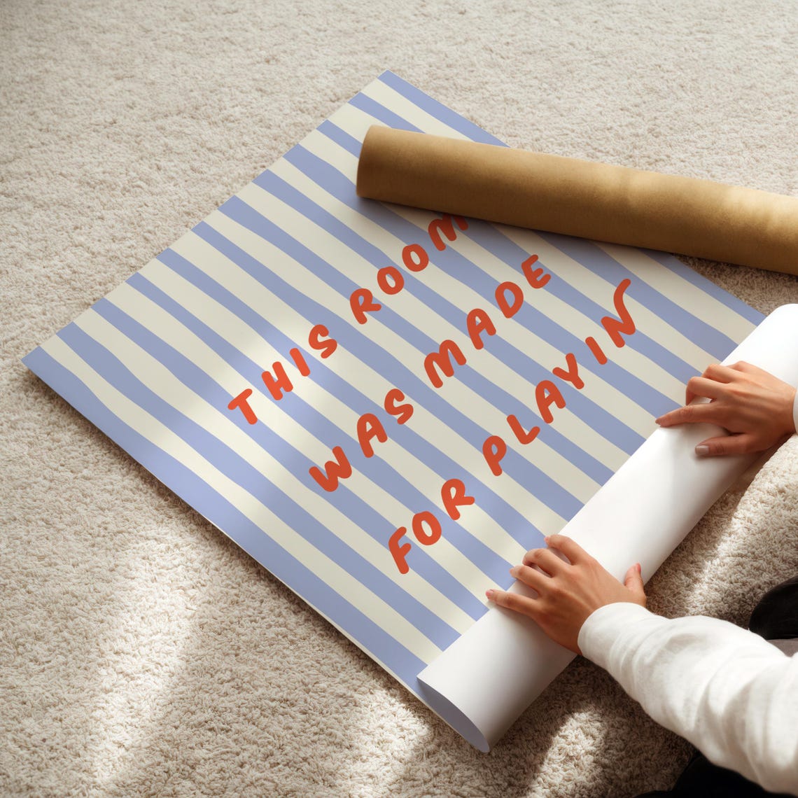 This Room Was Made For Playin Quote Red Blue Striped Nursery Poster - Image 4