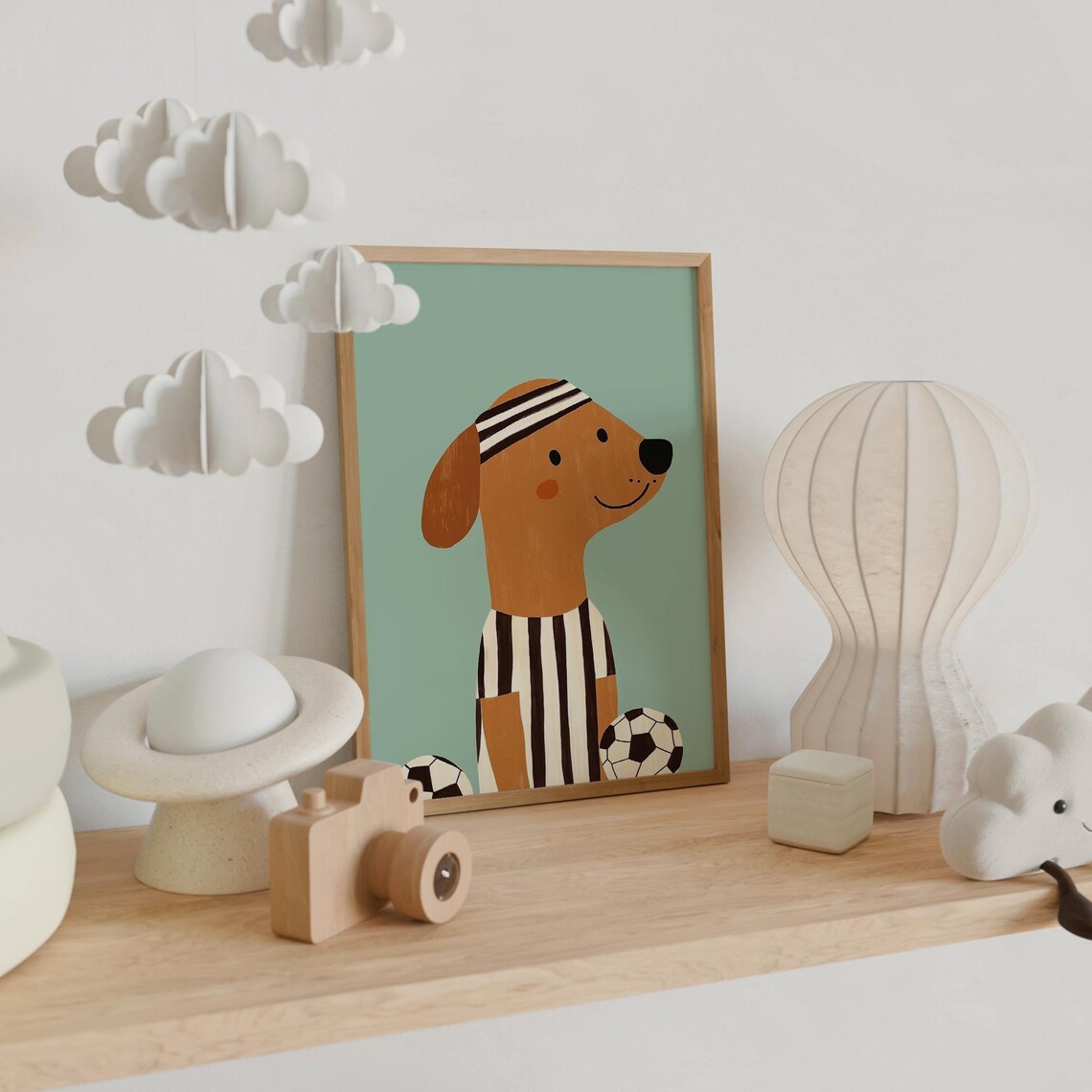 Soccer Dog In Striped Jersey With Soccer Balls Kids Sports Poster