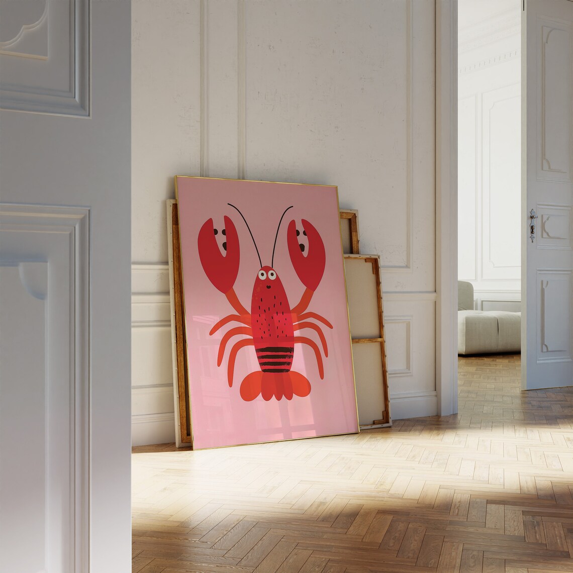 Red Lobster Illustration Pink Background Playful Kitchen Nursery Art Poster - Image 2