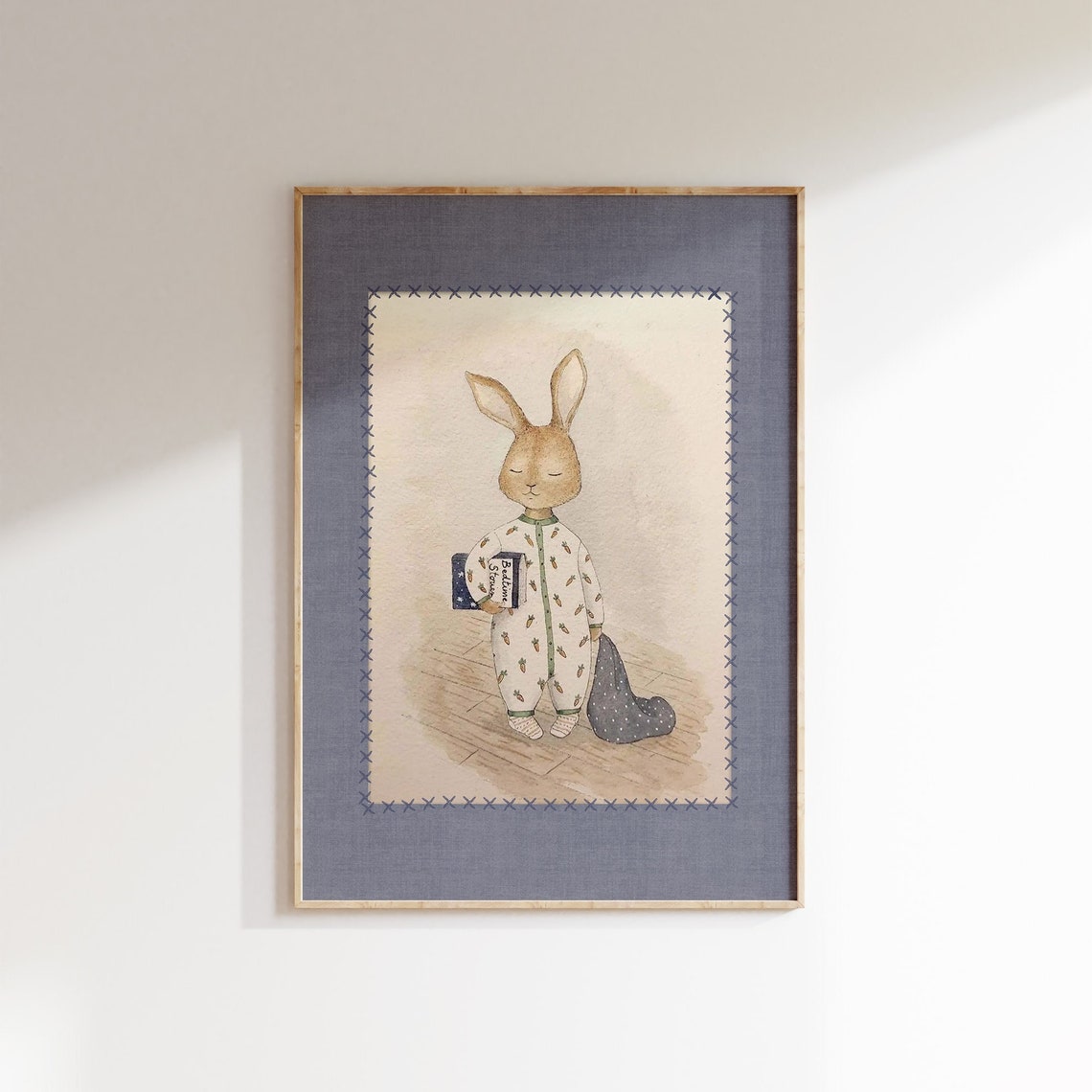 Cute Bunny Nursery Print Boys Room Decor Vintage Nursery Prints Bedtime Story Nursery Wall Art