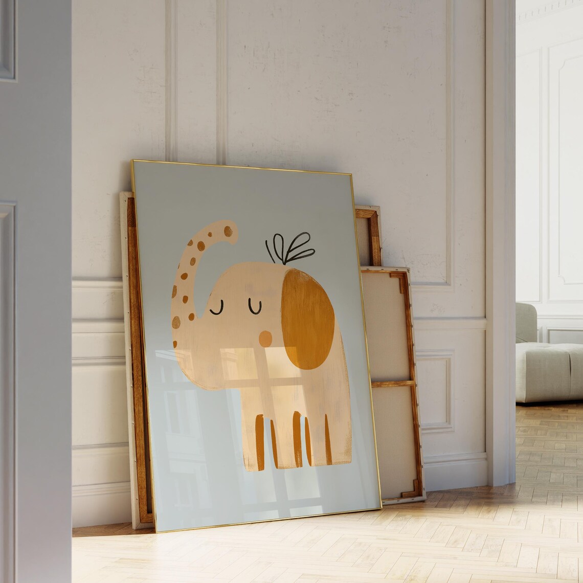 Sleepy Baby Elephant Boho Safari Nursery Kids Room Art Print - Image 4