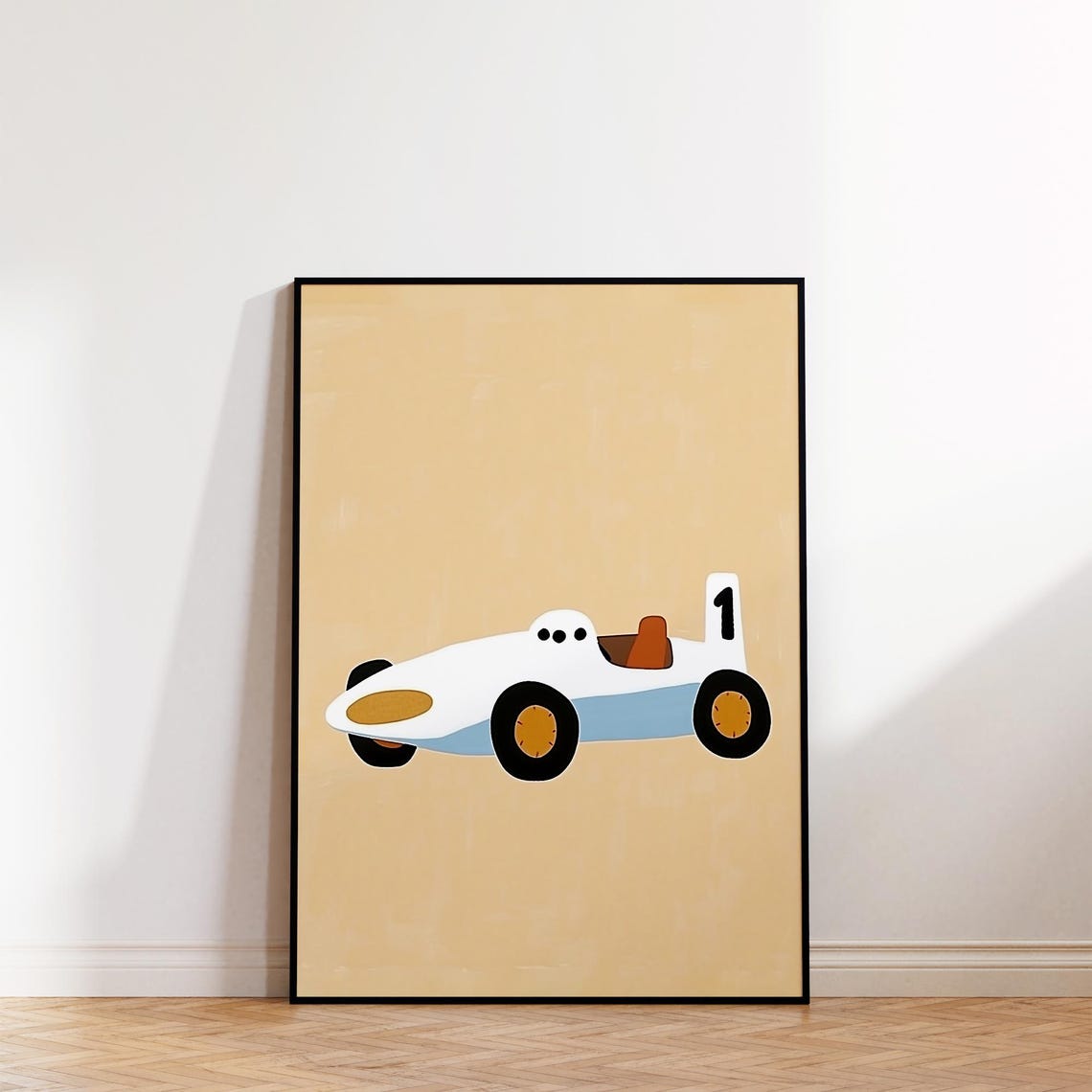 Vintage Number One Race Car Retro Modern Boys Nursery Art Poster - Image 3