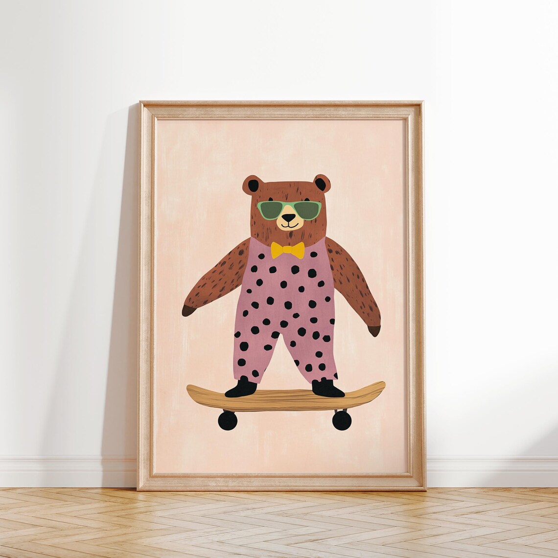 Pink Bear With Sunglasses Riding Skateboard Nursery Kids Animal Poster - Image 3