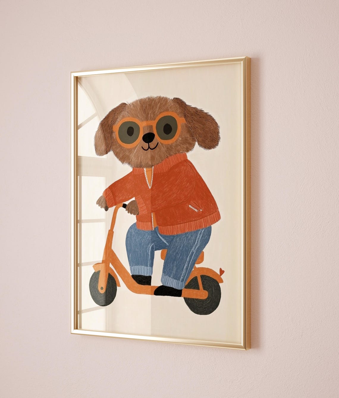Cool Dog With Sunglasses Riding Orange Scooter Fun Kids Poster - Image 2