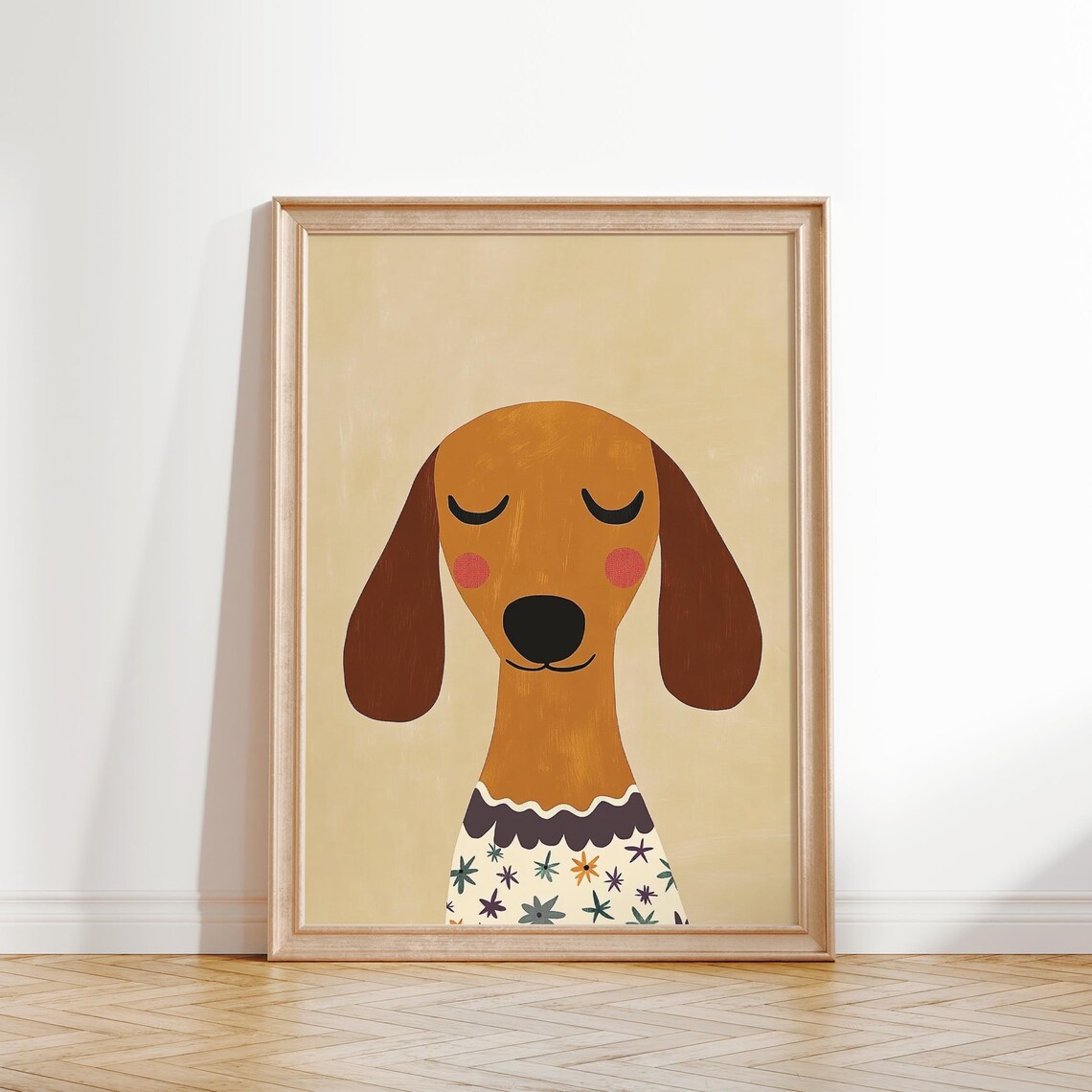 Sweet Dachshund In Floral Dress Nursery Kids Playroom Poster - Image 2