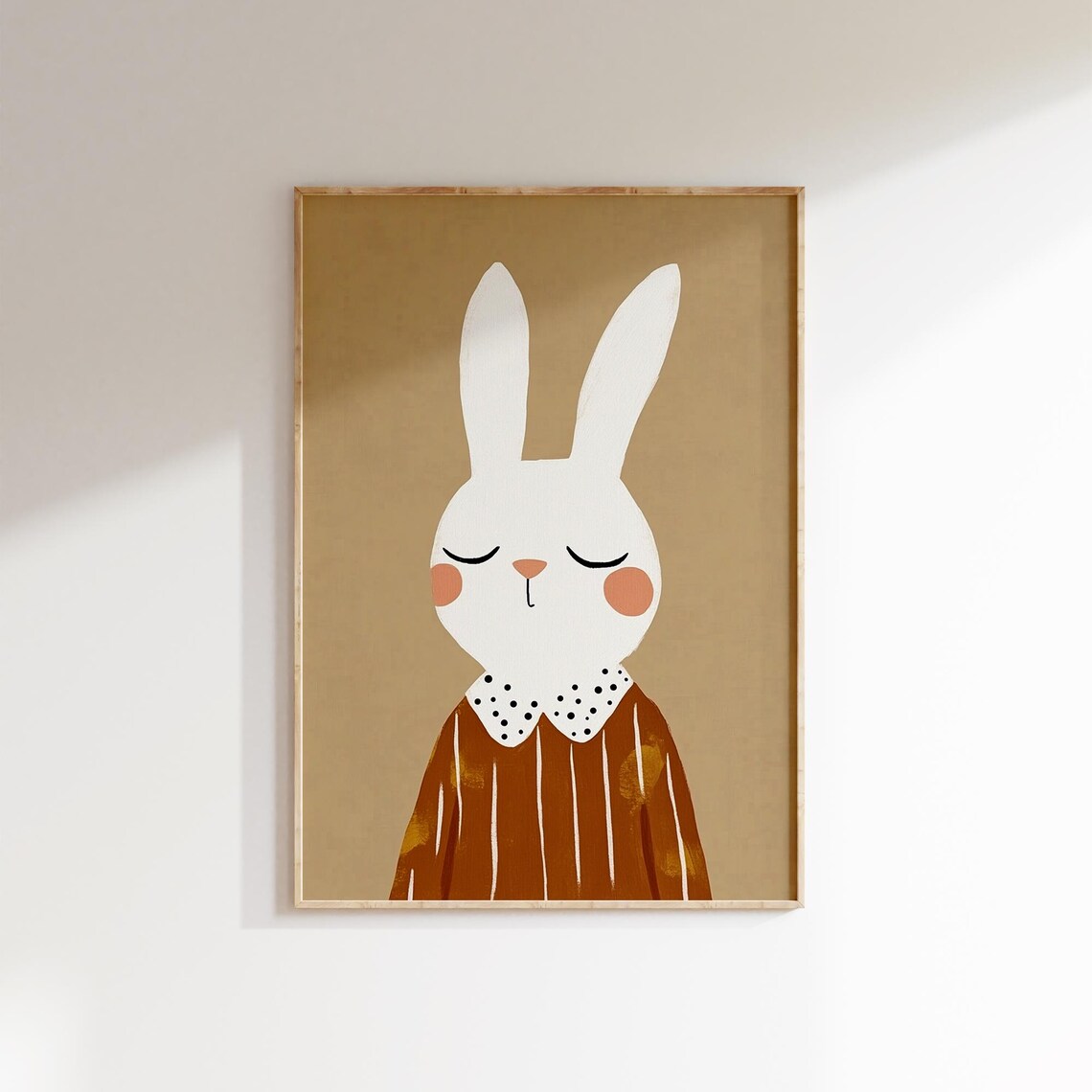 Sweet Bunny Striped Dress Dotted Collar Modern Nursery Art Poster - Image 2