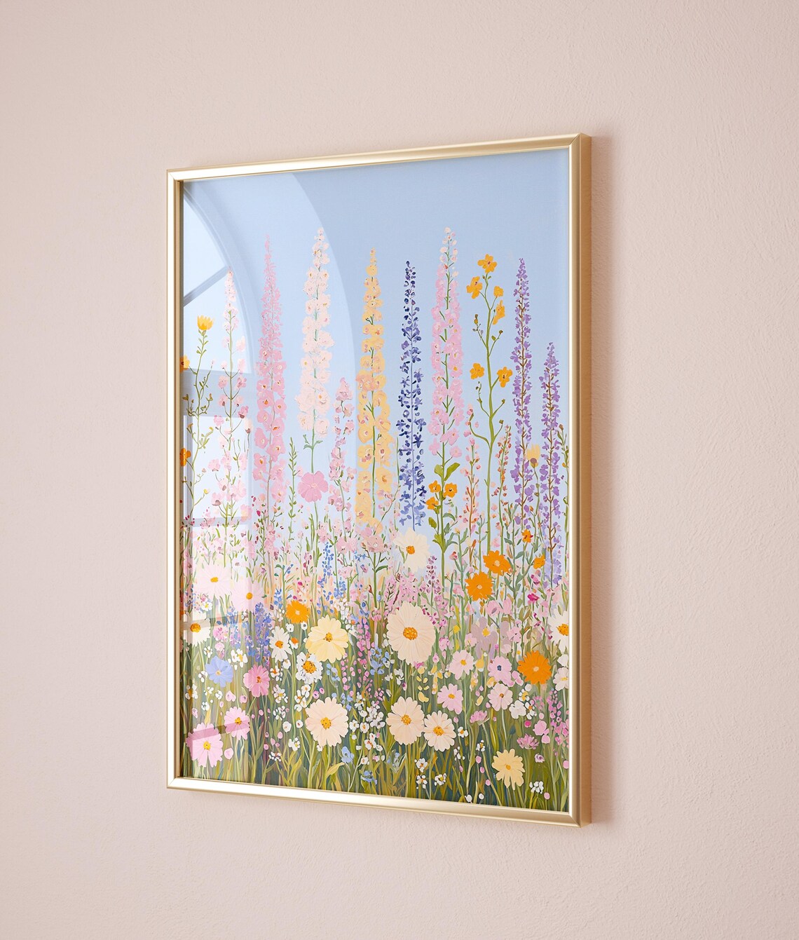 Tall Wildflower Garden Pastel Blooms Blue Sky Cottage Decor Poster - Image 2