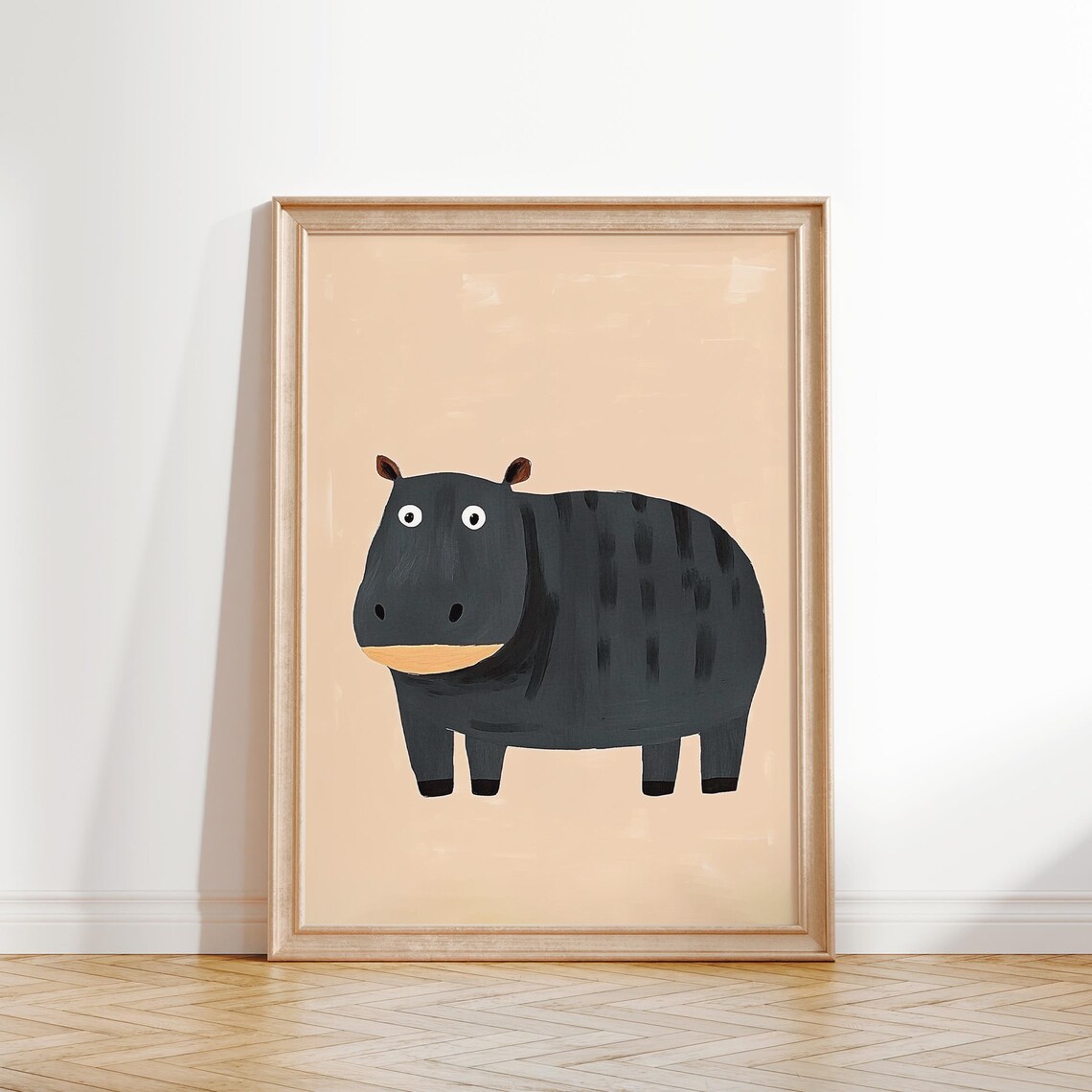 Cute Smiling Gray Hippopotamus Safari Nursery Kids Room Poster - Image 2