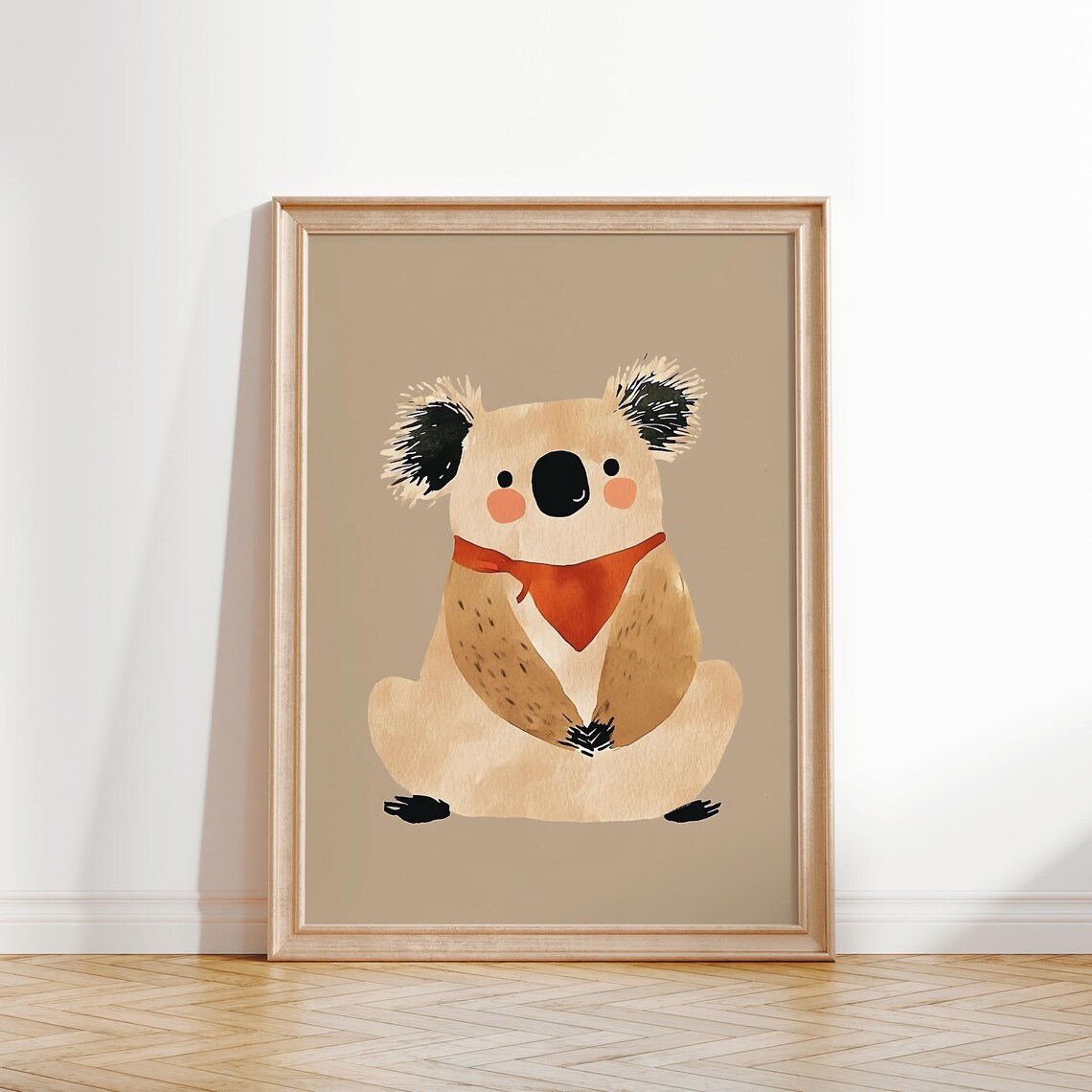 Cute Koala Orange Bandana Watercolor Australian Nursery Art Poster - Image 3