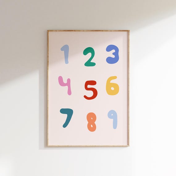 Rainbow Numbers Wall Art Educational Kids Print Modern Nursery Decor Learning Print Playroom Counting Art Classroom