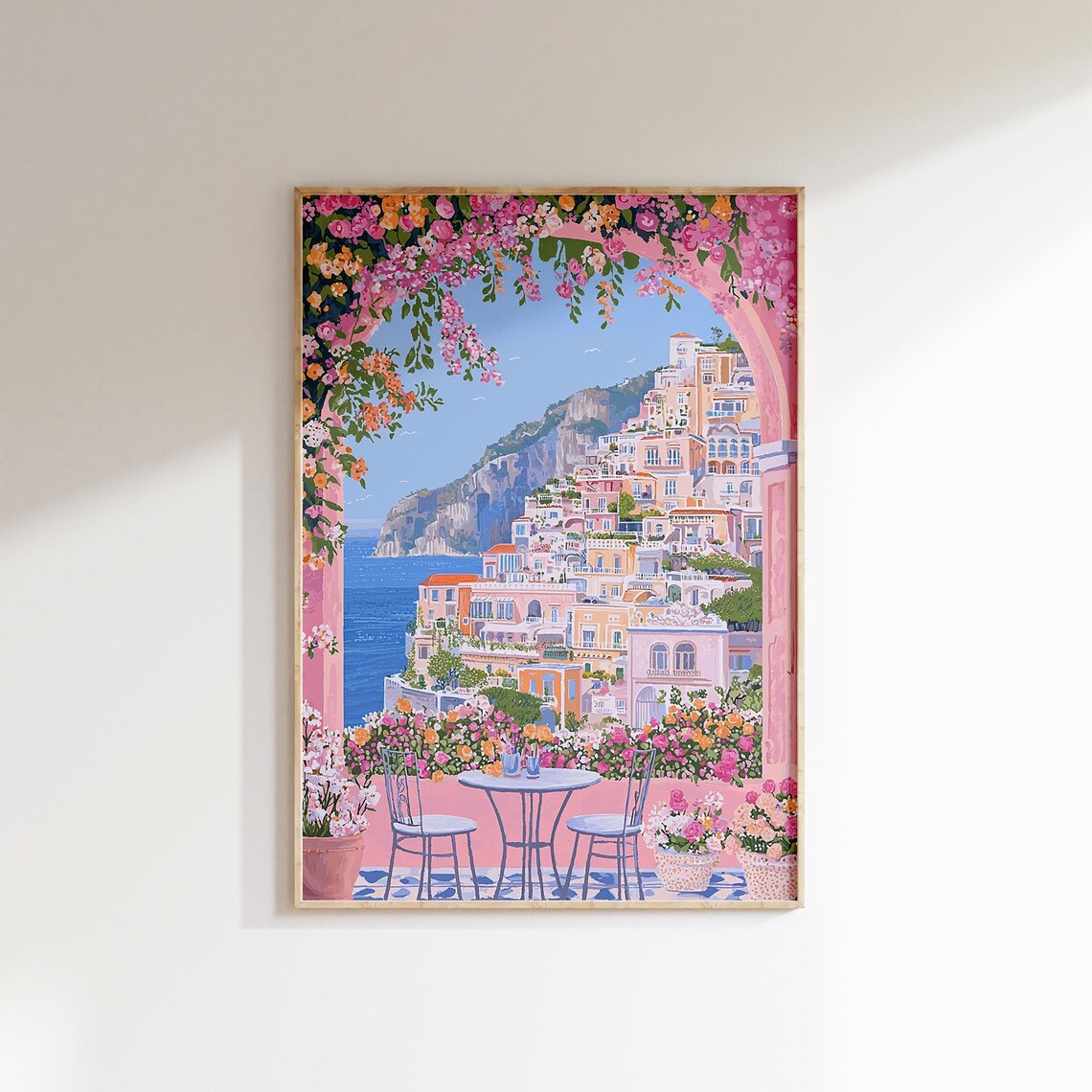 Positano Amalfi Coast Floral Arch Coastal Town Terrace Sea View Poster